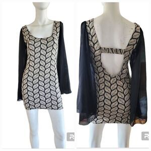 Reverse womens Sz Small black cream wide mesh sleeves mini dress